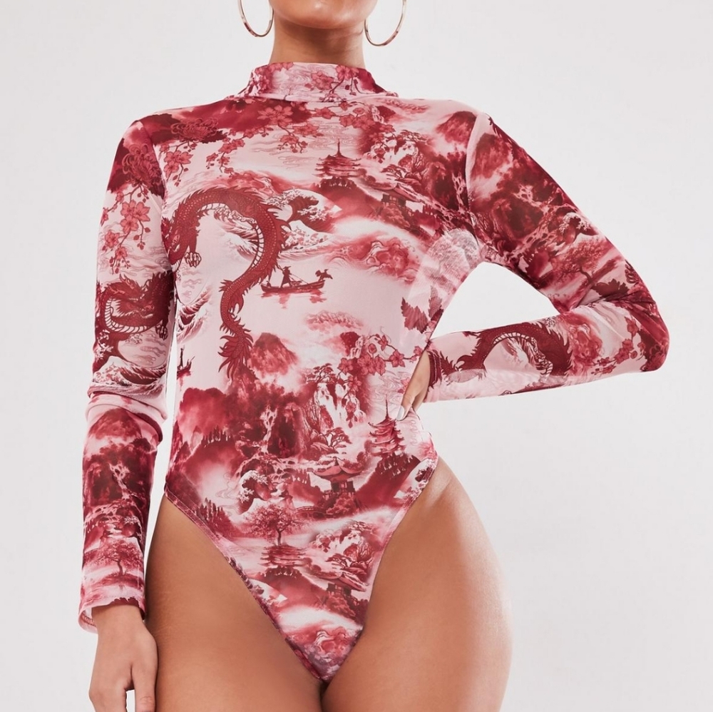 Missguided China print high neck mesh bodysuit - Picture 3 of 4